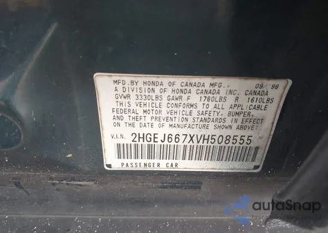 1997 Honda Civic Lx из США, поврежденный, VIN 2HGEJ667XVH508555